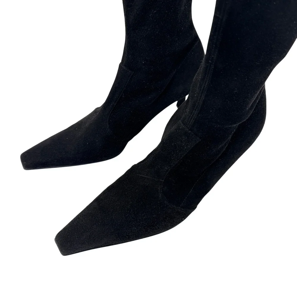Stuart Weitzman Boot Mid-Calf Fabric Heeled Sock Women's Black Size 7